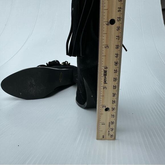 Colin Stuart genuine leather suede fringe bootie black size 8.5 - Picture 7 of 9